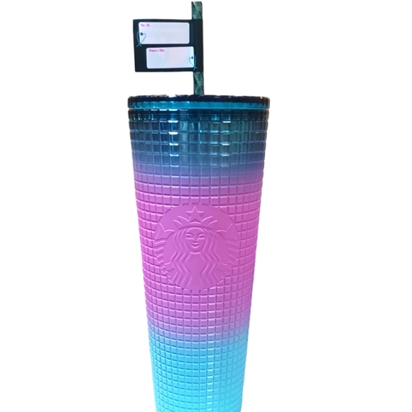 Starbucks 2024 Teal & Purple Venti Matte Ombre Grid Tumbler Reusable Cold Cup - Picture 2 of 2